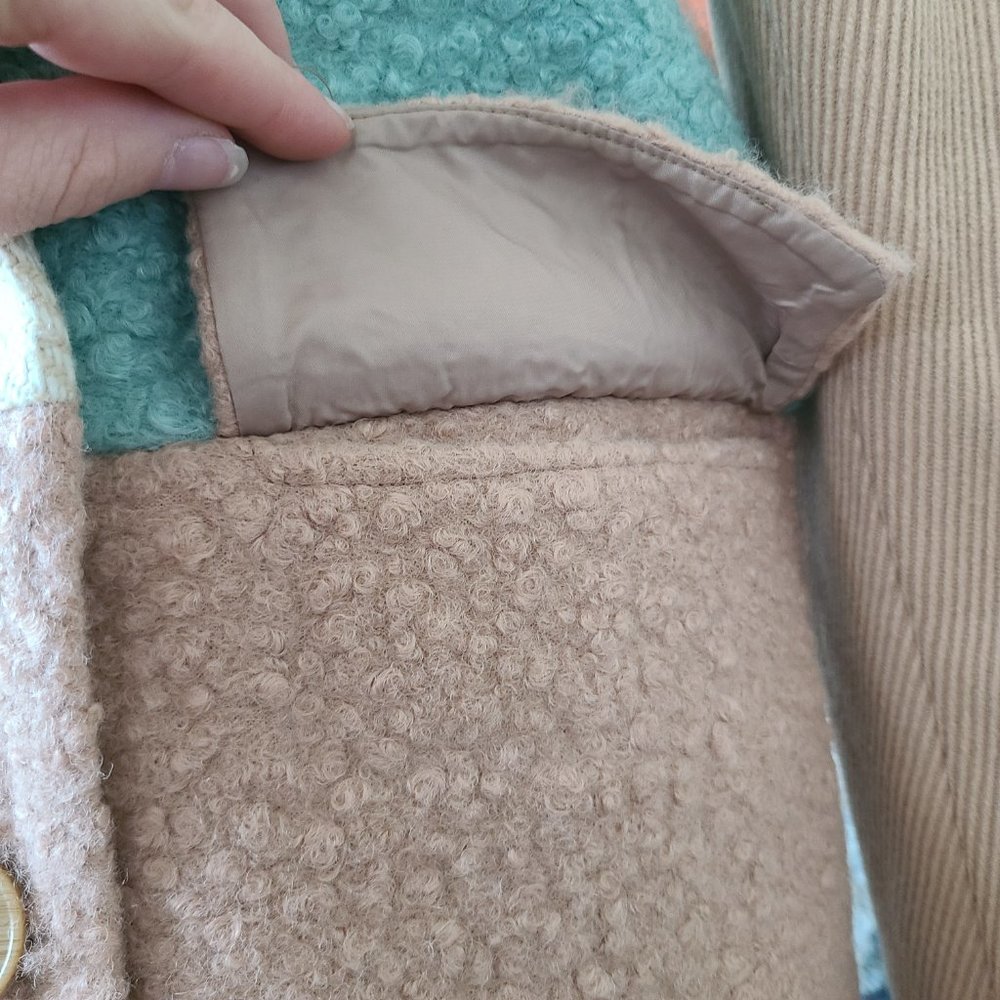 English Factory Turquoise and Tan Full Length Coat - Picture 8 of 16